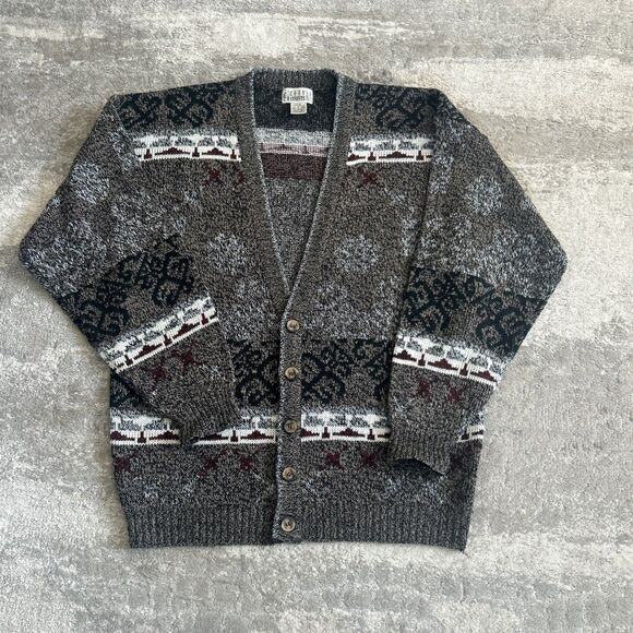 City Streets Cardigan Sweater Mens Large Tall Buttoned 90s Retro Grandpa Vintage - Picture 1 of 6